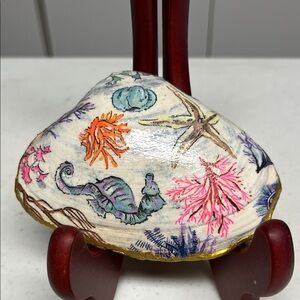 Hand Crafted 2 Sided Shell Trinket Dish Marine Life Design
